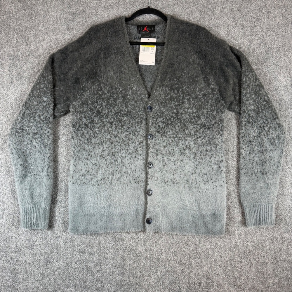 Jordan Flight Heritage Men Ombre Cardigan Sweater Smoke Grey Size Small NWT
